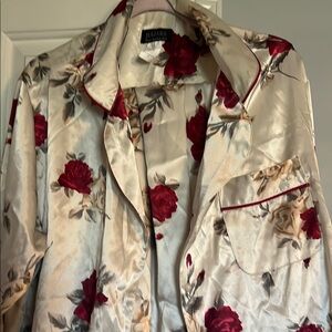 JuJu Floral Satin Blazer - Cream and Red